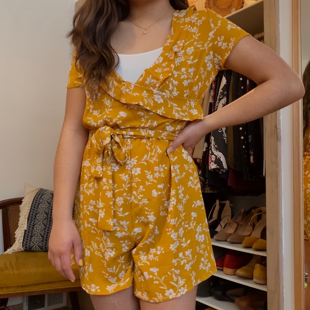 Mustard yellow floral romper